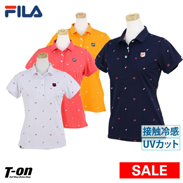 フィラ フィラゴルフ FILA GOLF レディース ポロシャツ 半袖ポロシャツ 鹿の子ポロシャツ 接触冷感 アイコンプリント柄 ロゴワッペン 2019 春夏 新作 ゴルフウェア