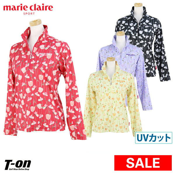 マリクレール マリ・クレール スポール marie claire sport レディース ポロシャツ 長袖 ハーフジップシャツ ハイネックシャツ UVカット 吸汗速乾 花柄 2019 春夏 新作 ゴルフウェア