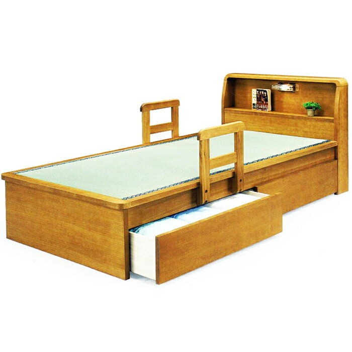 宮・照明・手摺り2本・収納付き 畳ベッド（シングル）平戸3型送料無料