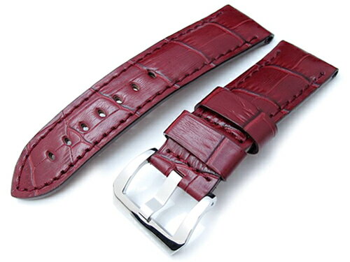 24mm MiLTAT 時計ベルト クロコグレイン ボルドー / レッドステッチ ポリッシュドバックル パネライ44mm