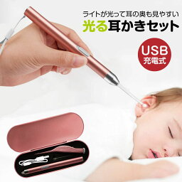 耳かき ライト付き ピンセット USB充電 子供 赤ちゃん ベビー LED 光る 耳掻き 耳掃除 かわいい 使い便利