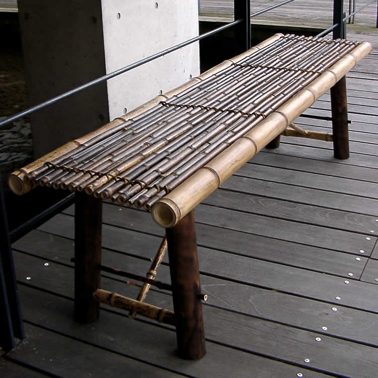 創業明治27年老舗竹屋がお届け日本唯一のお洒落な竹製和風ベンチ虎竹縁台（折り畳み式）大