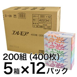 <strong>ティッシュペーパー</strong>　エルモア　<strong>200組</strong>400枚　<strong>5箱×12パック</strong>