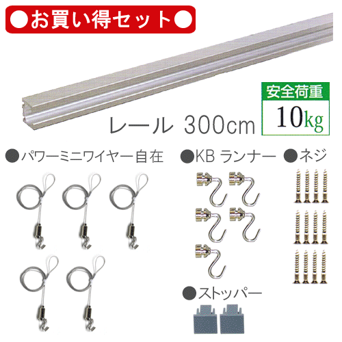 ピクチャーレール セット　お買い得品【C-11型レール壁面用お買い得セット（後付け専用）】300cm　シルバー　H-C11-300S　3356-1額吊レール　インテリア雑貨　額吊ピクチャーレール　ワイヤー自在付きセット　お買い得商品インテリア　雑貨　ディスプレイ　吊具