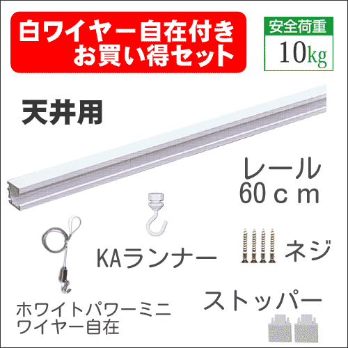 ピクチャーレール白ワイヤー付お買い得品60cm　ホワイト＜br＞【C-11型レール天井用ホ…...:takumi-kyoto:10001475