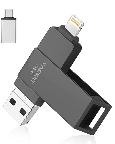 Vackiit MFi認証取得 iPhone用USBメモリー 512GB USBフラッシュドライブ 高速USB 3.0 <strong>フラッシュメモリー</strong> スマホ データ保存 写真 バックアップ lightningコネクタ搭載 iPhone/iPad/PC/Andr