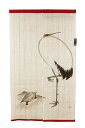麻のれん 鶴亀 手描きのれん 暖簾 のれん 麻100% 88cm×150cm 日本製 万葉舎 和インテリア