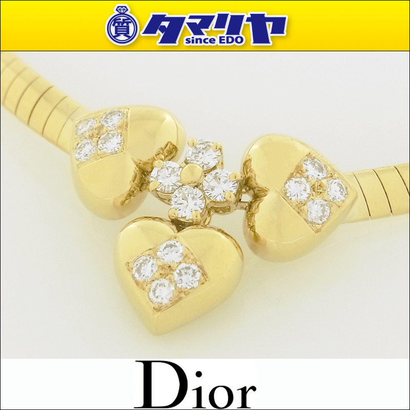 Christian Dior クリスチャン・ディオール 16P ダイヤ 3ハートモチーフ ネックレス 750 K18 YG イエローゴールド 03-3455-7834☆送料無料！代引手数料無料！