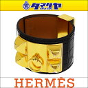 HERMES エルメス COLLIER DE CHIEN コリエ・ド・シアン ブラッククロコ アリゲーター T刻印 2015年製造 バングル ゴールド金具 サイズS Made In France【送料無料】【代引き手数料無料】メドール 黒【中古】28821112