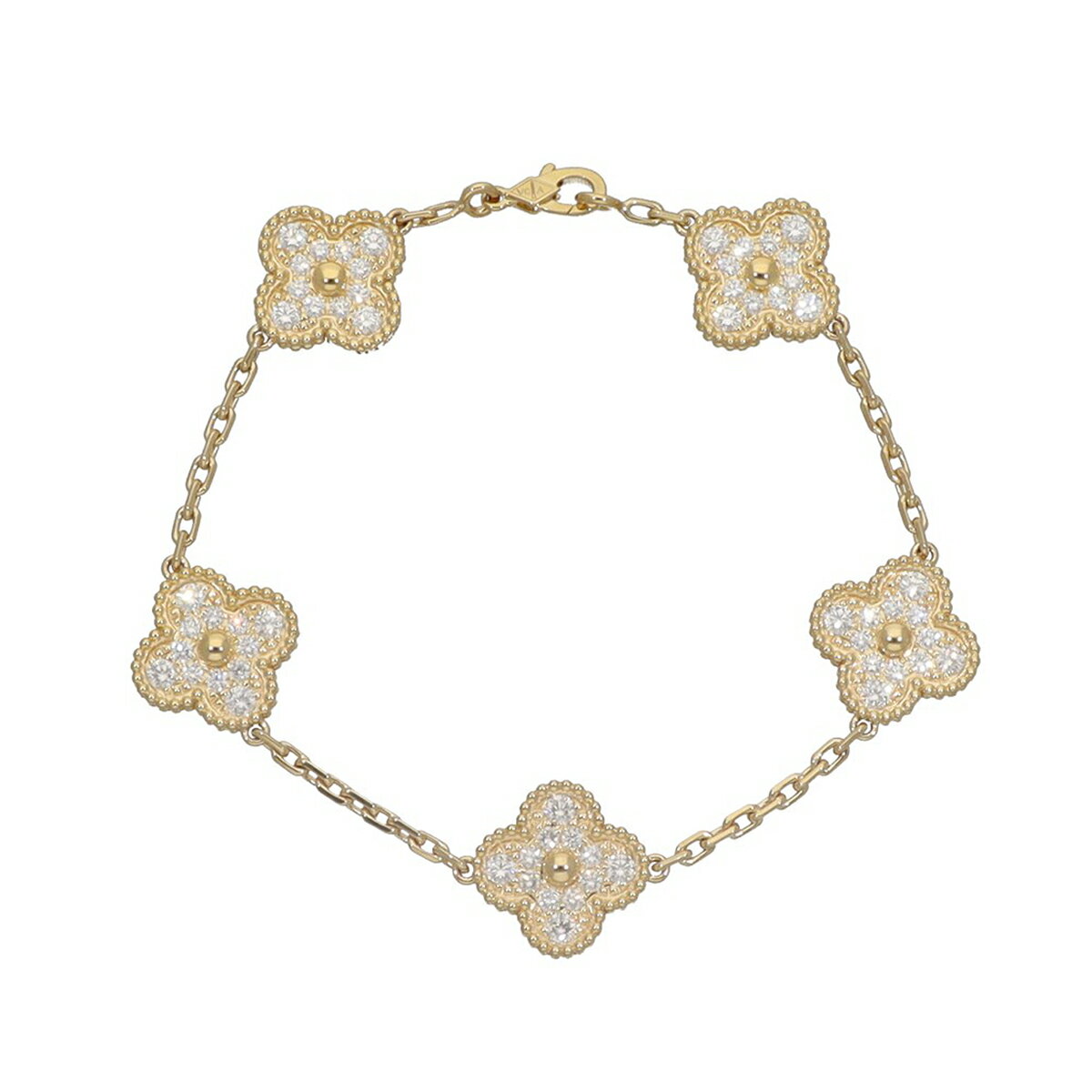 VanCleef&Arpels ヴァンクリーフ&アーペル ヴィンテージ アルハンブラ ブレスレット 5モチーフ ダイヤモンド(2.41ct) 750 K18 YG イエローゴールド VCARA41400【送料無料】【代引き手数料無料】【中古】25180715