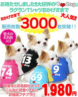 愛犬のお名前入り★背番号＋お名前★2011アイラブドッグラグランシャツ★キャンセル不可発送まで7営業日【犬 服】【犬服】【犬の服】【犬服お試し小型】【osaka_HL2pet_SP】