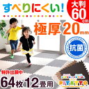 【送料無料/在庫有】 靴下でも滑りにくい JOYFUL×JOYFUL ぴたっと 特許出願中 ジョイントマット 極厚 20mm 大判 60cm 64枚 12畳 すべりにくい ノンホル 抗菌 サイドパーツ付 床暖房対応 eva ジョイント マット 滑り止め ベビー 防音 断熱 2センチ