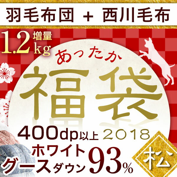 ★あったか福袋2018★【羽毛布団+西川毛布】【送料無料】【臭いが気になる方にもお勧め】 グース 増量1.2キロ 7年保証 日本製 羽毛布団 シングル 国産 400dp以上 ホワイトグースダウン93％ ゴールドラベル 消臭 かさ高165mm以上 毛布 福袋