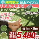 ★期間限定 5,480円!8/26(土)迄★選べる2カラー【送料無料/在庫有】 人工芝 U字固定ピン増量10本 ロール タイプ リアル 芝丈35mm 10m 1m×5m リアル人工芝 マット ピン U字ピン 庭 ふかふか 人工芝生 芝生マット ロール ガーデニング ベランダ ガーデン