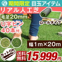 ★期間限定 15,999円!8/26(土)迄★選べる2カラー 【送料無料/在庫有】 人工芝 ロールタイプ リアル U字固定ピン40本入 ロール 芝丈20mm 20m 1m×20m リアル人工芝 マット U字ピン 庭 ふかふか 人工芝生 ガーデニング ベランダ バルコニー テラス ガーデン