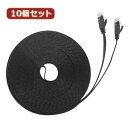 その他 10個セット LANケーブル フラット CAT6 20m 黒 AS-CAPC040X10 ds-2097100