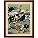 その他 【若冲 鳳凰 旭日】【動植綵絵額】群鶏・白鳳・鶏■伊藤若冲 額装品(茶)F4号 群鶏図 ds-2198226