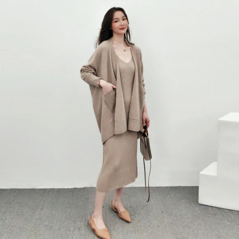 カーディガン レディース ニット カシミヤ ショール 2way Vネック ドルマンスリーブ ゆったり 厚手 秋冬 ミディアム丈 あったか 羽織り ベージュ ブラック