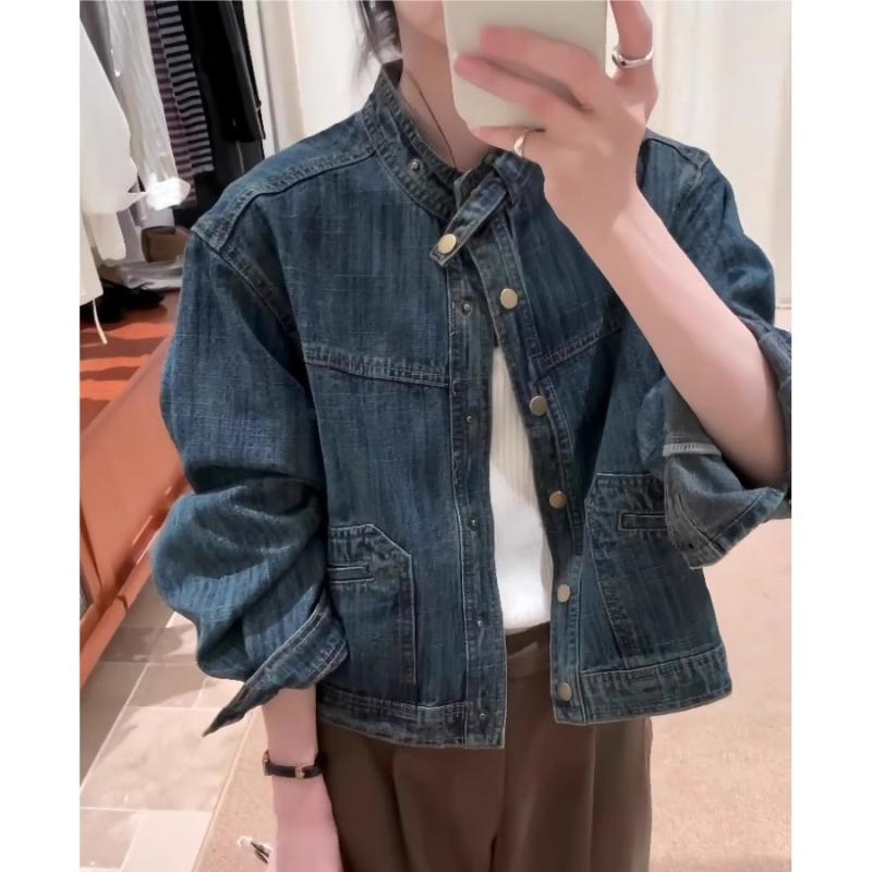 デニムジャケット レディース レトロ 長袖 トップス 薄手 秋冬 アウター 港風 ゆったり ブルー コットン