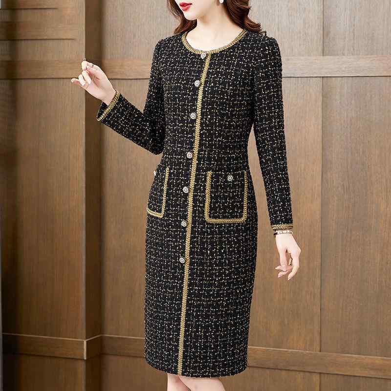 ワンピース レディース ママ ミディアム丈 長袖 ラウンドネック 切り替え エレガント 中国風 ゴールド 金色 ブルー 青色 M L XL 2L 3L 4L