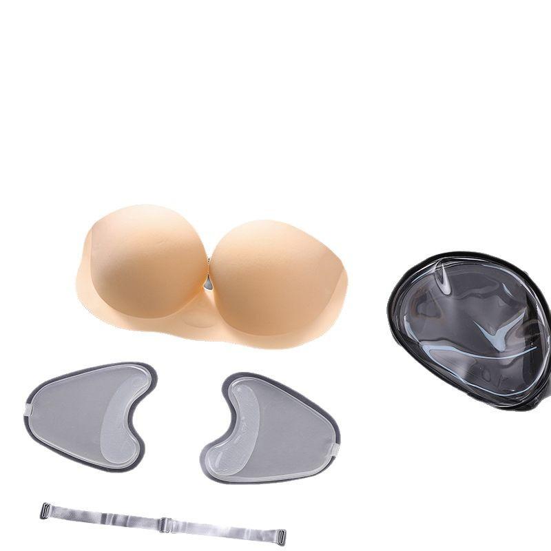 ブラジャー レディース 寄せ上げ バストアップ ヌードブラ インナー パッド 谷間メイク 盛れる 粘着力 厚手 ベージュ ブラック