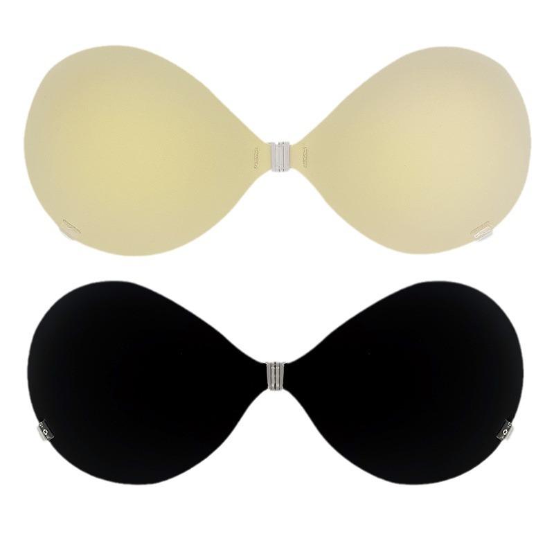 ブラジャー レディース A B C AA カップ 盛りブラ 谷間メイク ヌードブラ シリコンブラ ベージュ ブラック 寄せ上げ 前ホック ストラップ付き 通気性