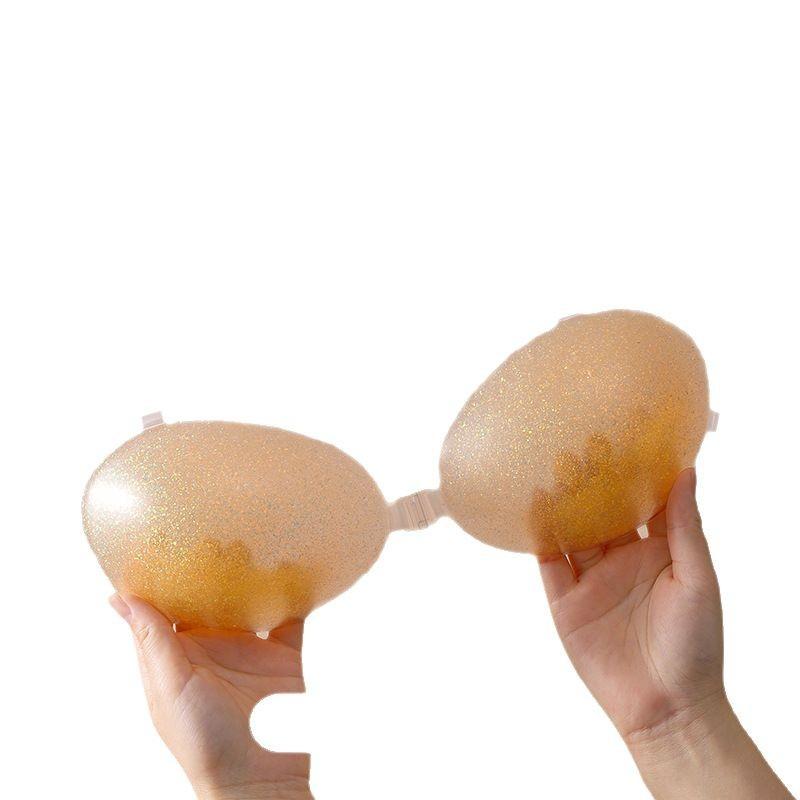 ブラジャー シリコンブラ レディース A B C D カップ 盛りブラ 谷間メイク ヌードブラ ストラップレスブラ ベージュ パープル 薄型 厚型 結婚式 パーティー ドレス用