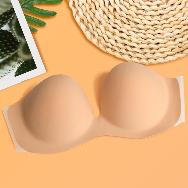 ブラジャー レディース シリコンブラ ストラップレス ヌードブラ 激盛り 厚手 谷間メイク 寄せ上げ インナー ベージュ ブラック A B C D 結婚式 パーティー ドレス用