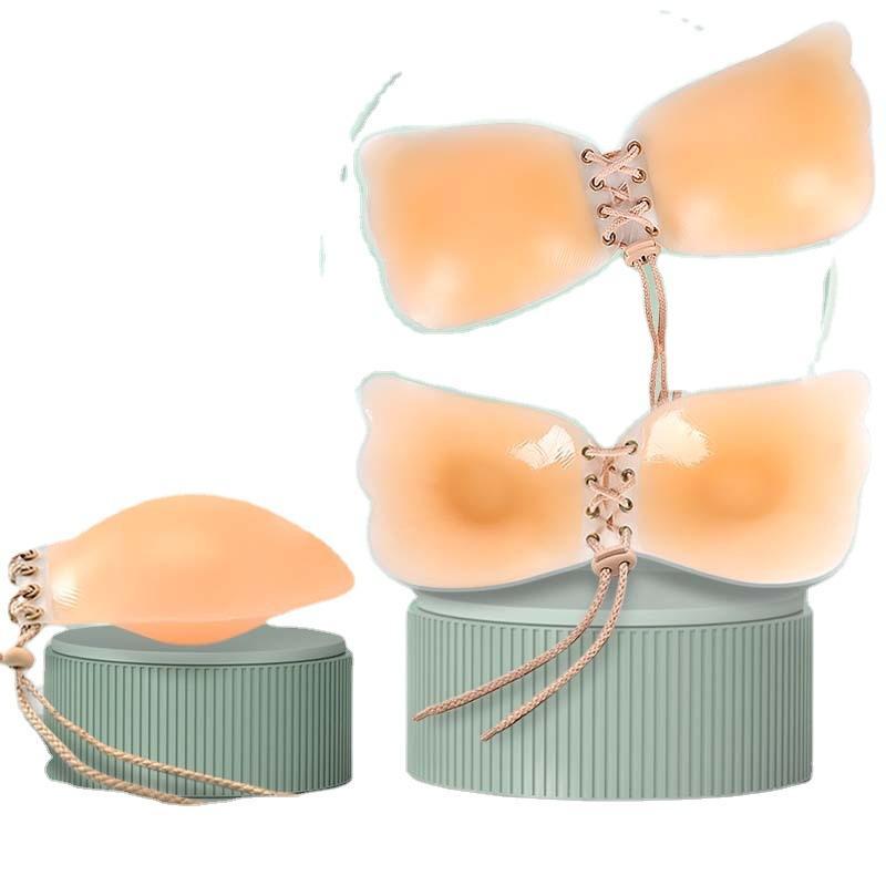 ブラジャー レディース シリコンブラ 盛りブラ 谷間メイク ヌードブラ ひも付き インナー ベージュ A B C D 無地 花柄 光面 寄せブラ 無痕 粘着力 通気性 快適