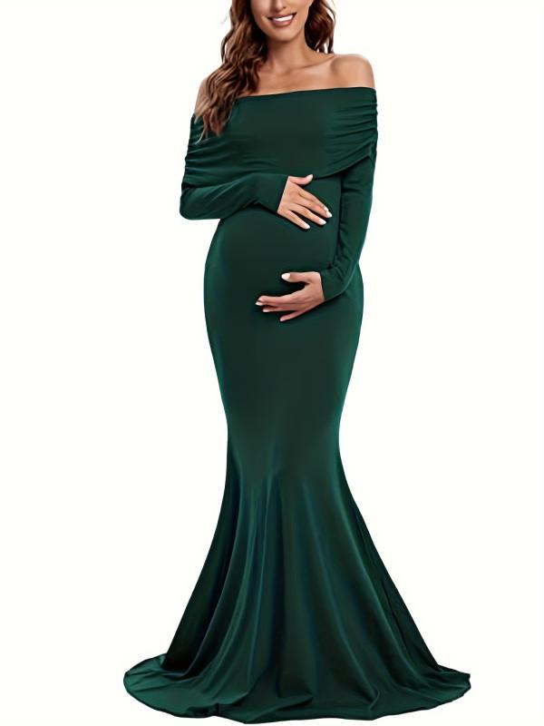 ワンピース レディース マタニティ 長袖 肩出し ギャザー バーガンディ ピンク系 ダークグリーン 妊婦 ルームウェア 普段使い