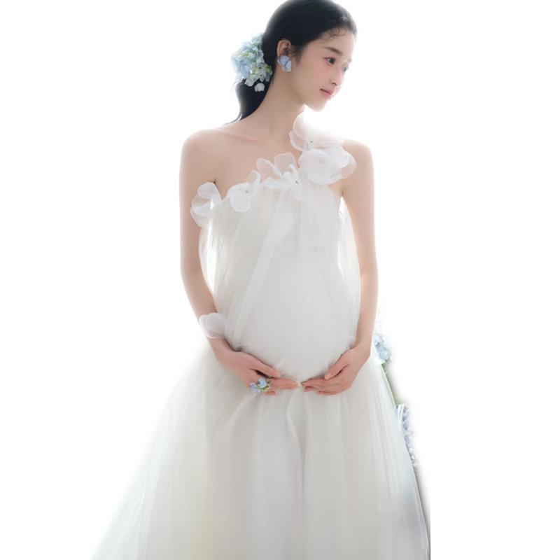 ワンピース マタニティフォト 撮影 衣装 妊婦 記念写真 ポリエステル ロング丈 ノースリーブ 清新 かわいい