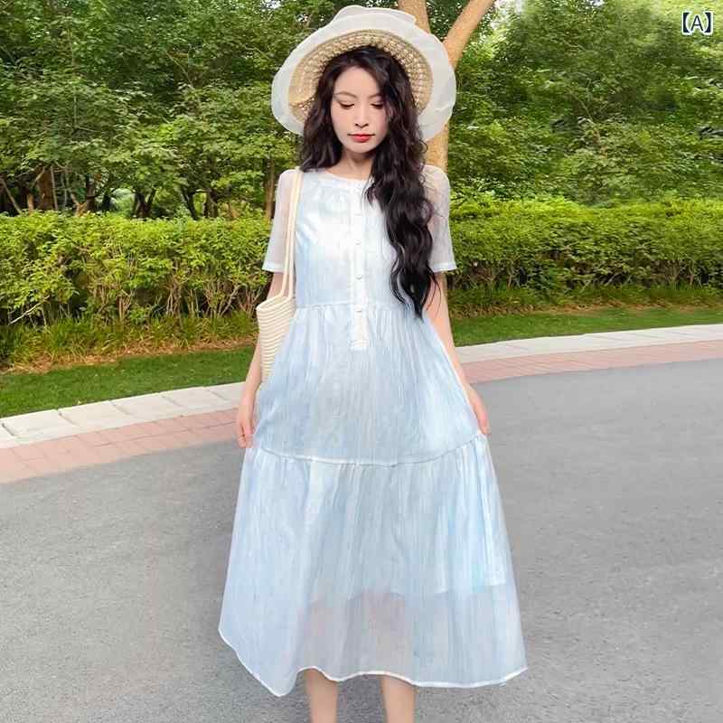 ワンピース マタニティ レディース 半袖 ラウンドネック 膝丈 Aライン 薄手 接触冷感 ゆったり মিষ্টি かわいい パステルカラー 産前 産後