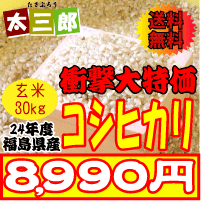 平成24年度福島県産　コシヒカリ玄米30kg玄米30kgまたは白米27kgお選びいただけます≪精米無料≫