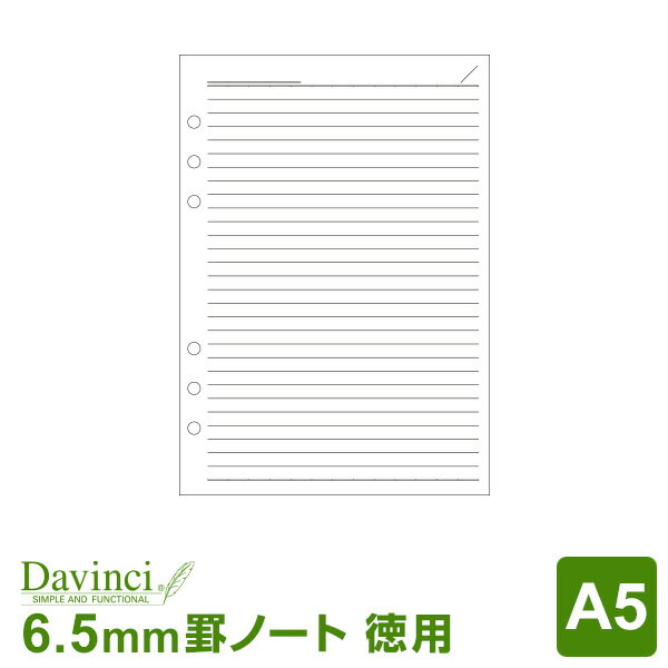【メール便対象】システム手帳リフィル「ダ・ヴィンチ」A5サイズ徳用ノート（6.5mm罫）ホワイト (Davinci DAR455)