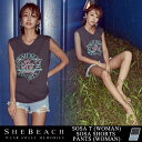 デニム ショートパンツ タンクトップ 2点セット レディース ママ ミセス 韓国 ファッション 海外 インポート SHEBEACH シービーチ 正規品 ノースリーブ ダメージ加工 カットオフ 大人 かわいい おしゃれ セクシー タウン使い シンプル 無地 プリント 春夏 海 リゾート
