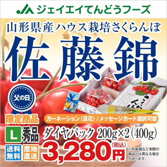 早割ポイント10倍【父の日】【贈答用】【送料無料★早期予約】山形県産さくらんぼ（佐藤錦)ダイヤパック200g×2／L玉【送料無料】※一部地域は別途送料追加【c12】
