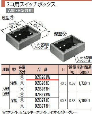 DZB263W パナソニック メタモール　3コ用スイッチボックス　A型・B型（浅型） あす楽対応