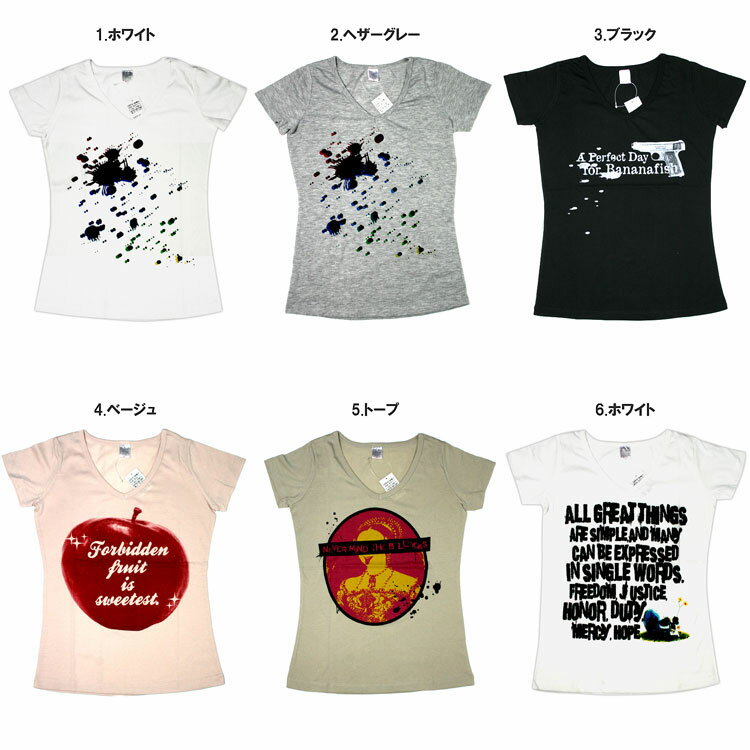 500デザイン レディースTシャツ☆スペシャルプライス Vネック レディース プリントTシャツ 390円ショップ