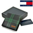 【TOMMY HILFIGER】トミー ヒルフィガー メンズ レディース 二つ折り財布 本革 チェック柄 グリーン×ブラック 31TL40X003-067