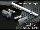 andre courreges アンドレ・クレージュ おしゃれ ネクタイピン&カフスセット スワロフスキー シルバー×ブルー ACT4008-ACC8008