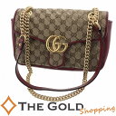 【中古】グッチ GGマーモント キルティング スモール ショルダーバッグ ベージュ レッド キャンバス レザー 443497 GUCCI 肩掛け 斜め掛け