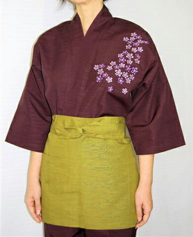 桜刺繍作務衣女性用SサイズMサイズ B-207C（あずき）