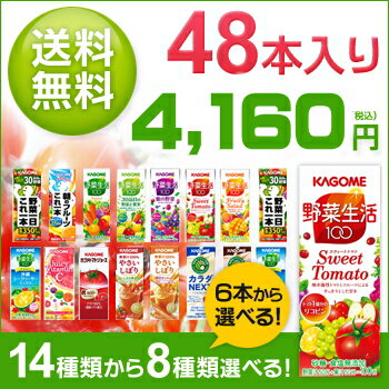 【送料無料!】14種類から選べる★カゴメの野菜ジュース人気紙パック商品48本セット(8種類×6本)【142163】