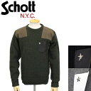  yVX[p[SALE K戵X Schott (Vbg) 3184009 LEATHER POCKET COMMAND SWEATER CREW NECK U[|PbgR}hZ[^[ N[lbN S3F