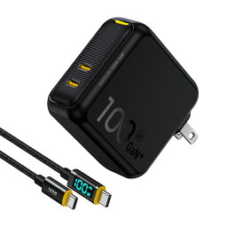 PD 充電器 <strong>100W</strong> AOHI 2ポート 充電器 Type-C GaN+ <strong>USB-C</strong> 充電器 【 PSE技術基準適合/折りたたみ式/最軽量 】 ACアダプター、MacBook Pro/Air、iPad 、iphone 14 / 15 、Dell XPS 、 Galaxy S21Ultra / S20、Pixel、PPS、ノートパソコンなど対応 USB C LEDケーブル付き