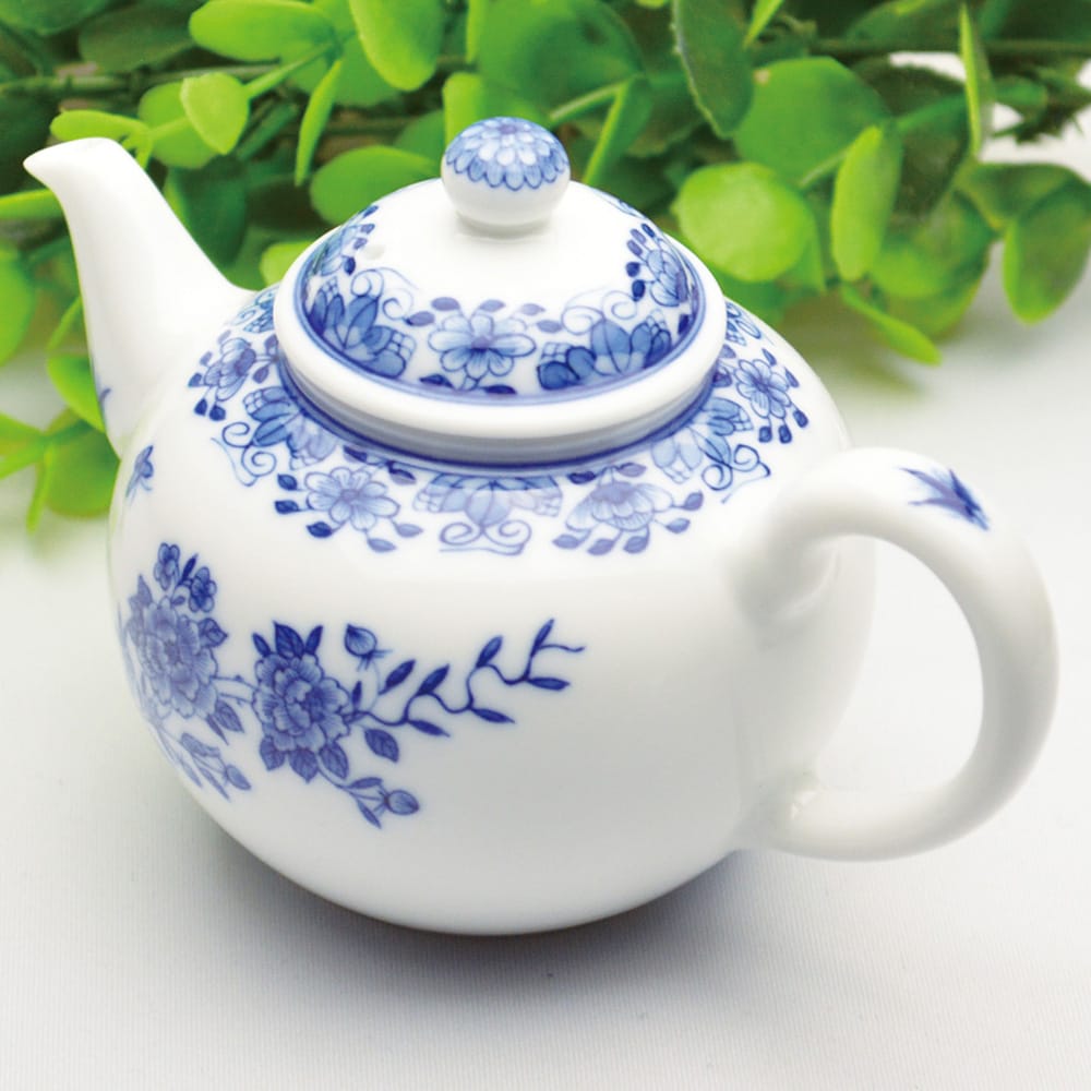 茶盤 中国茶道具 美しい白と青 丸型 陶器製 (山水画)