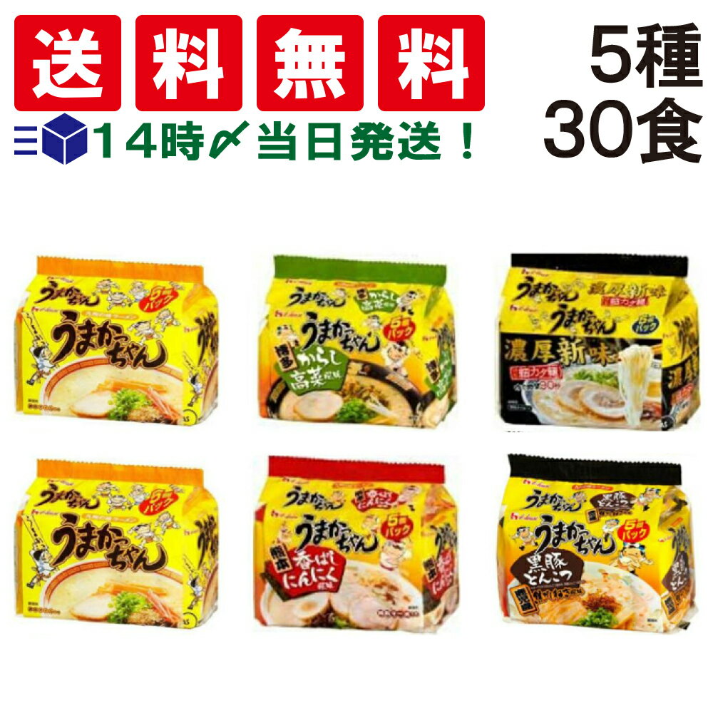 【 送料無料 あす楽 】ハウス食品 うまかっちゃん 九州の味 ラーメン 食べ比べ 5種 30食 <strong>詰め合わせ</strong> アソート セット <strong>袋麺</strong> インスタント 即席 らーめん 仕送り 保存食 非常食 まとめ買い