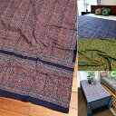 【送料無料】 約230cm x 約115cm ウッドブロックのアジュラッククロス / ゾウ マルチクロス テーブルクロス アジアン インテリア エスニック