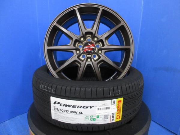 スバル エクシーガクロスオーバー7 YA系 MID RMPレーシング R25 ブロンズ アルミホイール 17インチ 5穴 PCD100 低燃費 サマー 夏タイヤ ピレリ パワジー 215/50R17 95W タイヤアルミホイールセット インチアップ