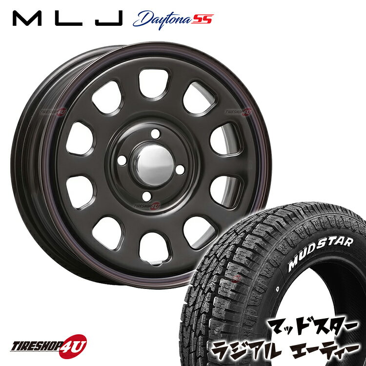 新品 タイヤホイールセット 4本価格 15インチ プロボックス サクシード など MLJ DAYTONA SS 15X6.0J 4/100 +30 6J ブラック 赤青ライン MUDSTAR RADIAL A/T 175/65R15 88H ホワイトレター マッドスター ラジアル AT デイトナSS スチール製 鉄チン